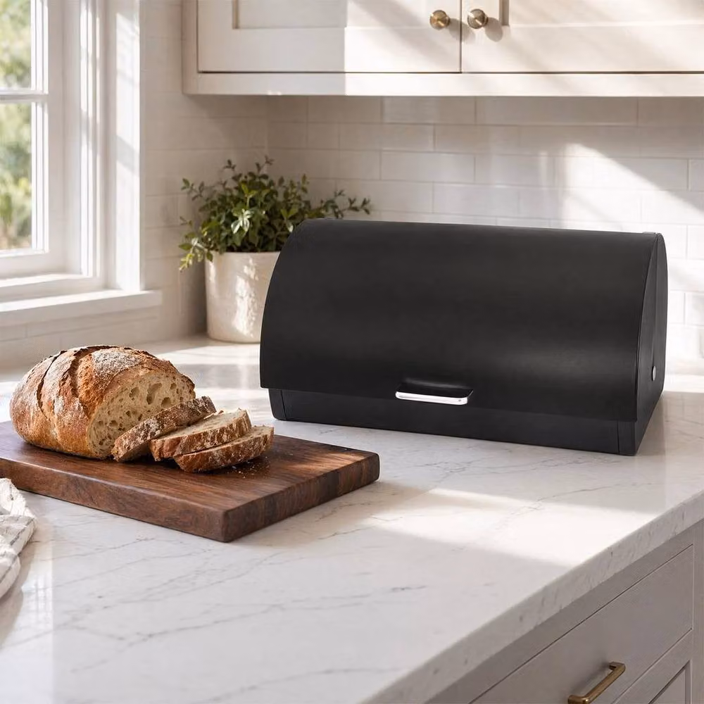 PAWNORA Bread Bin with Roll Top Lid, Black – 4