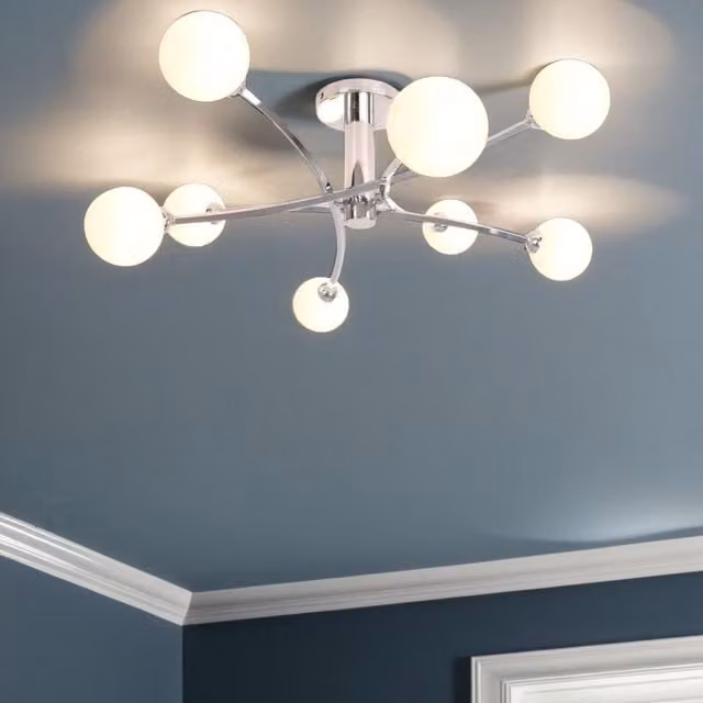 Pagazzi Lighting Bombo 8 Light Modern Ceiling Light in Polished Chrome and Silver with Glass Spheres