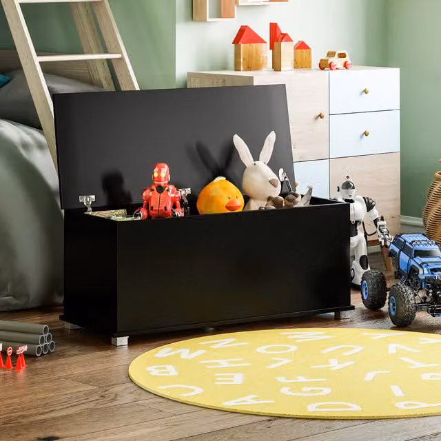Vida Designs Leon Modern Wooden Toy Box in Black