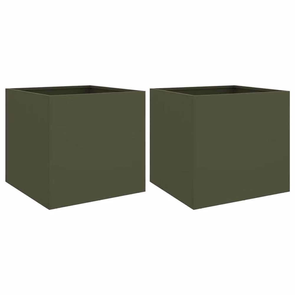 Berkfield Home Steel Planter Set in Green, 2 Pieces, W: 49 cm, D: 47 cm, H: 46 cm – 2