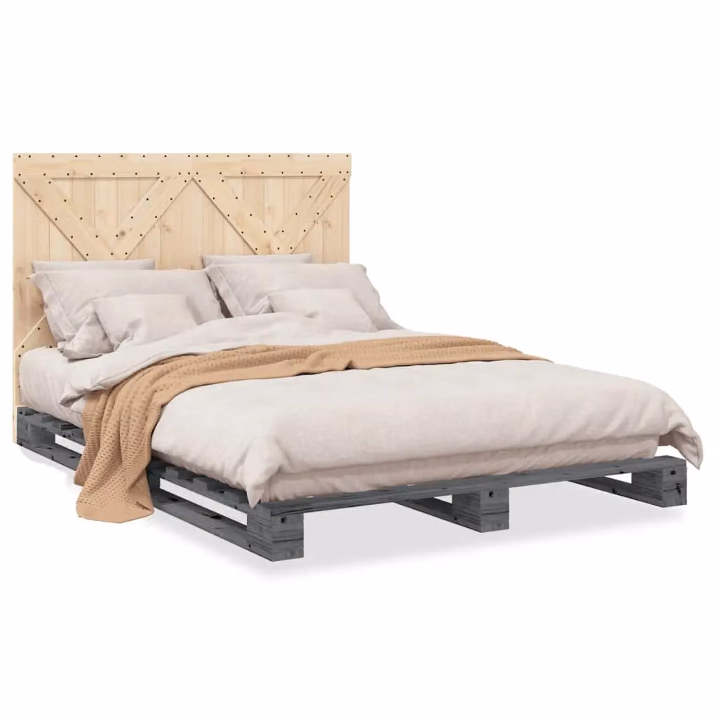 Berkfield Home Rustic Solid Pine Bed Frame in Grey, W: 140 cm, L: 200 cm – 2