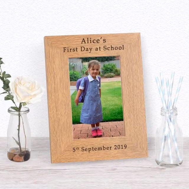 Uniqueful Personalised First Day At School Wood Picture Frame, Brown, 6 x 4 in