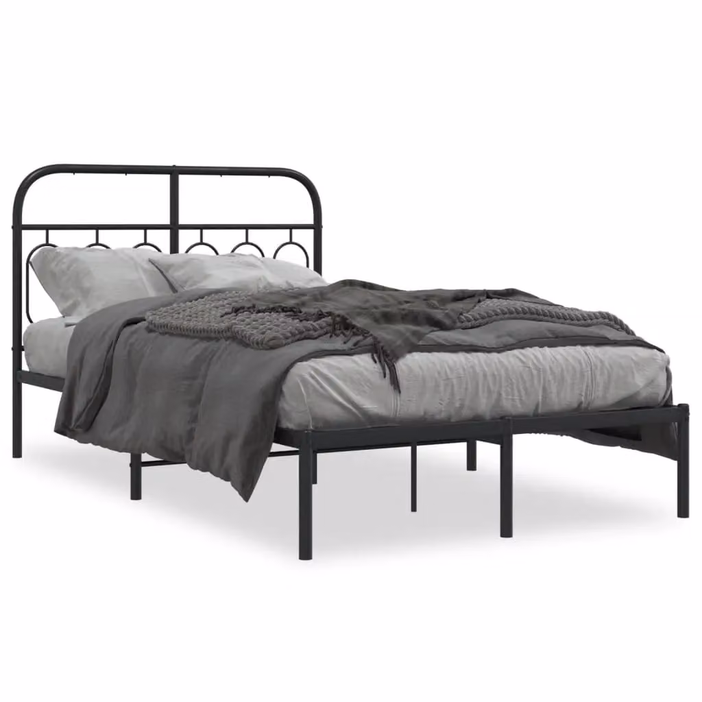 Berkfield Home Metal Bed Frame with Headboard, Black, W/D/H: 120 x 190 cm – 2