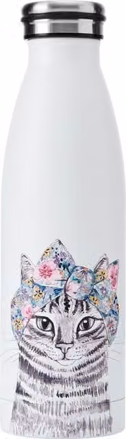 Mikasa Tipperleyhill Cat Vacuum Insulated Stainless Steel Water Bottle, 500ml, Multicolour