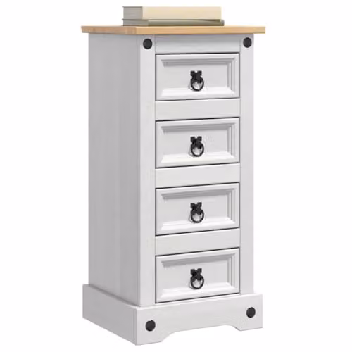 vidaXL CORONA Bedside Table in White Solid Pine Wood, W/D/H: 35 x 32.5 x 74 cm