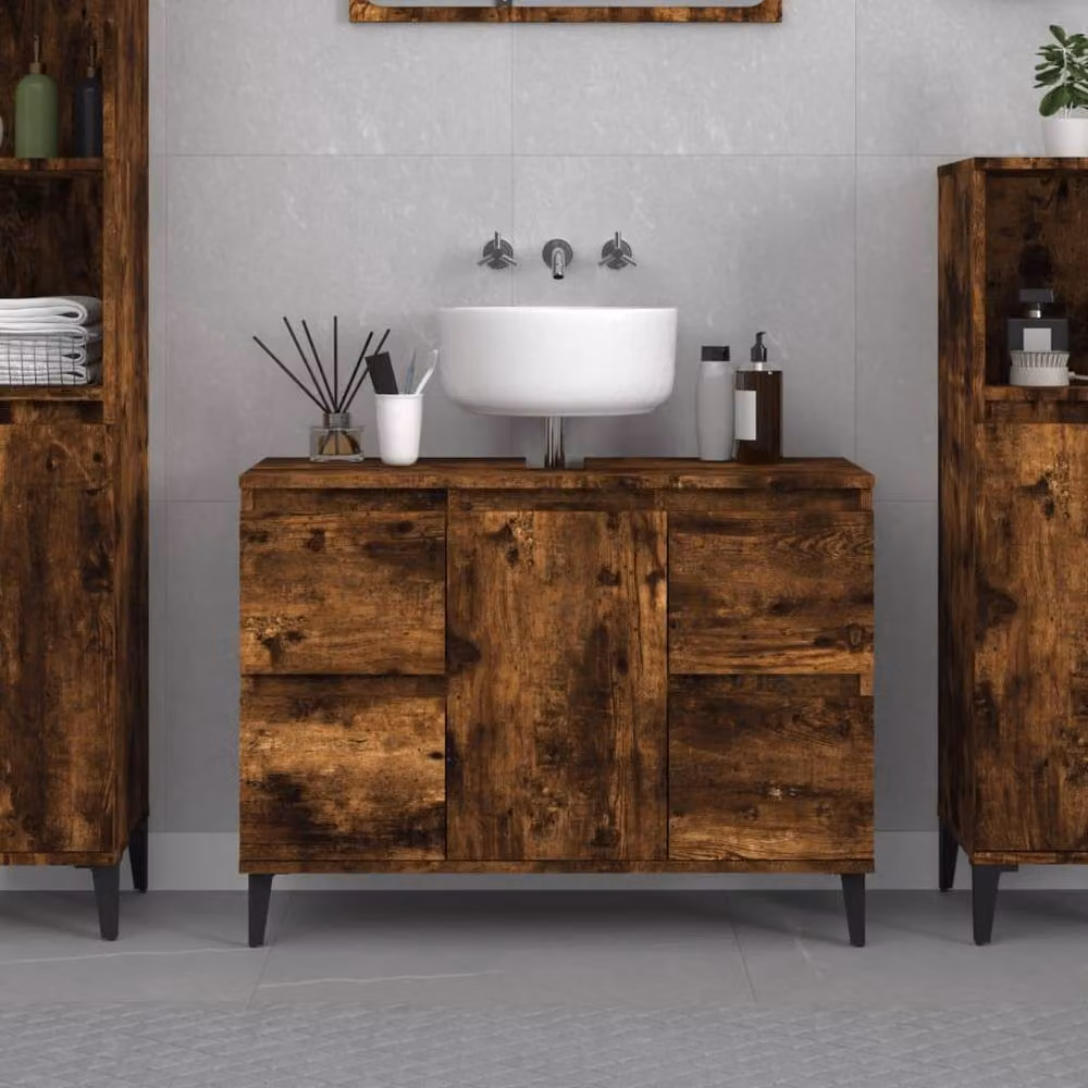 Berkfield Home Smoked Oak Sink Cabinet in Brown, W/D/H: 80 x 33 x 60 cm – 2