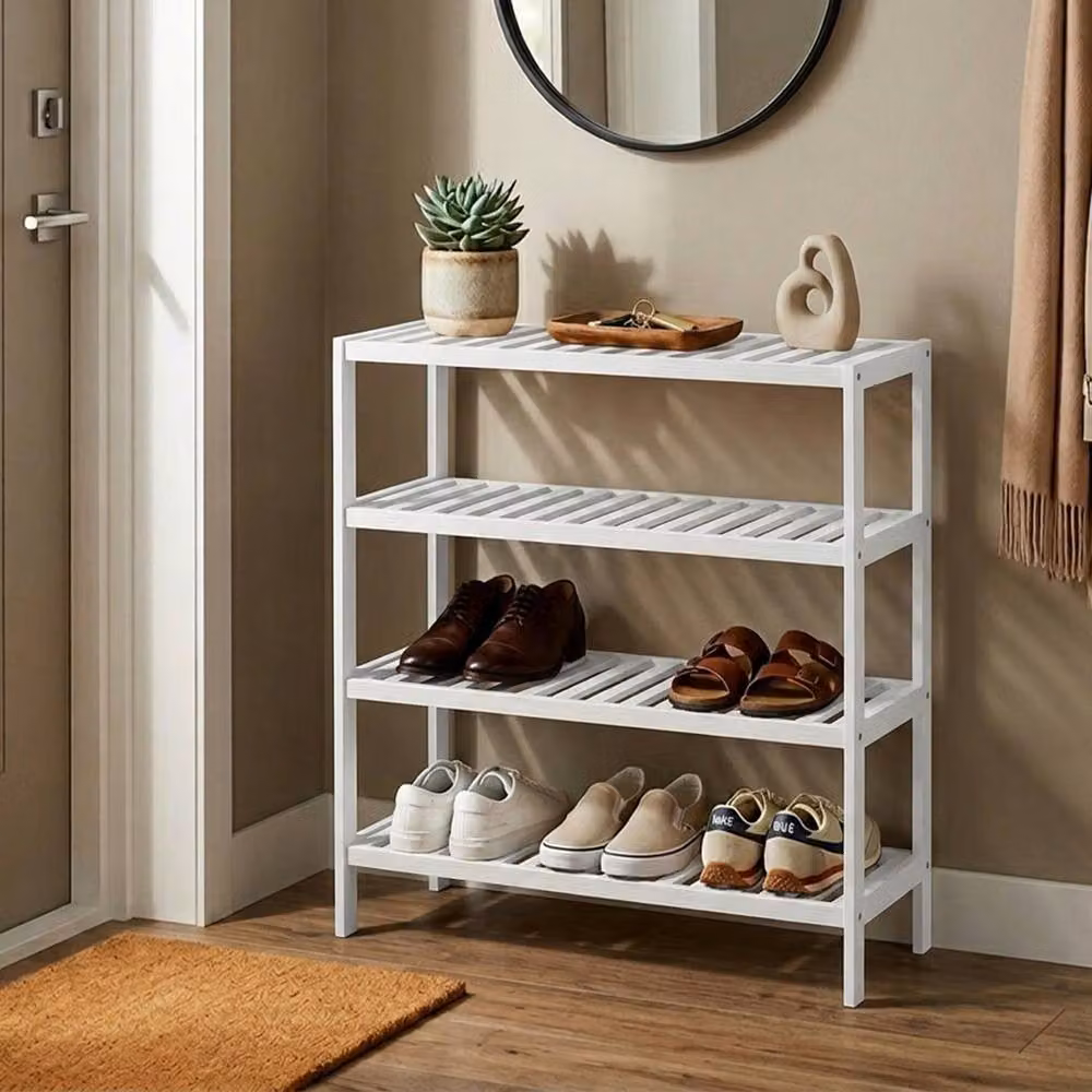Keplin 4-Tier Bamboo Shoe Rack, White Wooden Shoe Organiser, W/D/H: 70 x 24.5 x 67 cm – 5