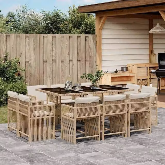 Berkfield Home 11 Piece Garden Dining Set with Beige Poly Rattan Cushions – 1