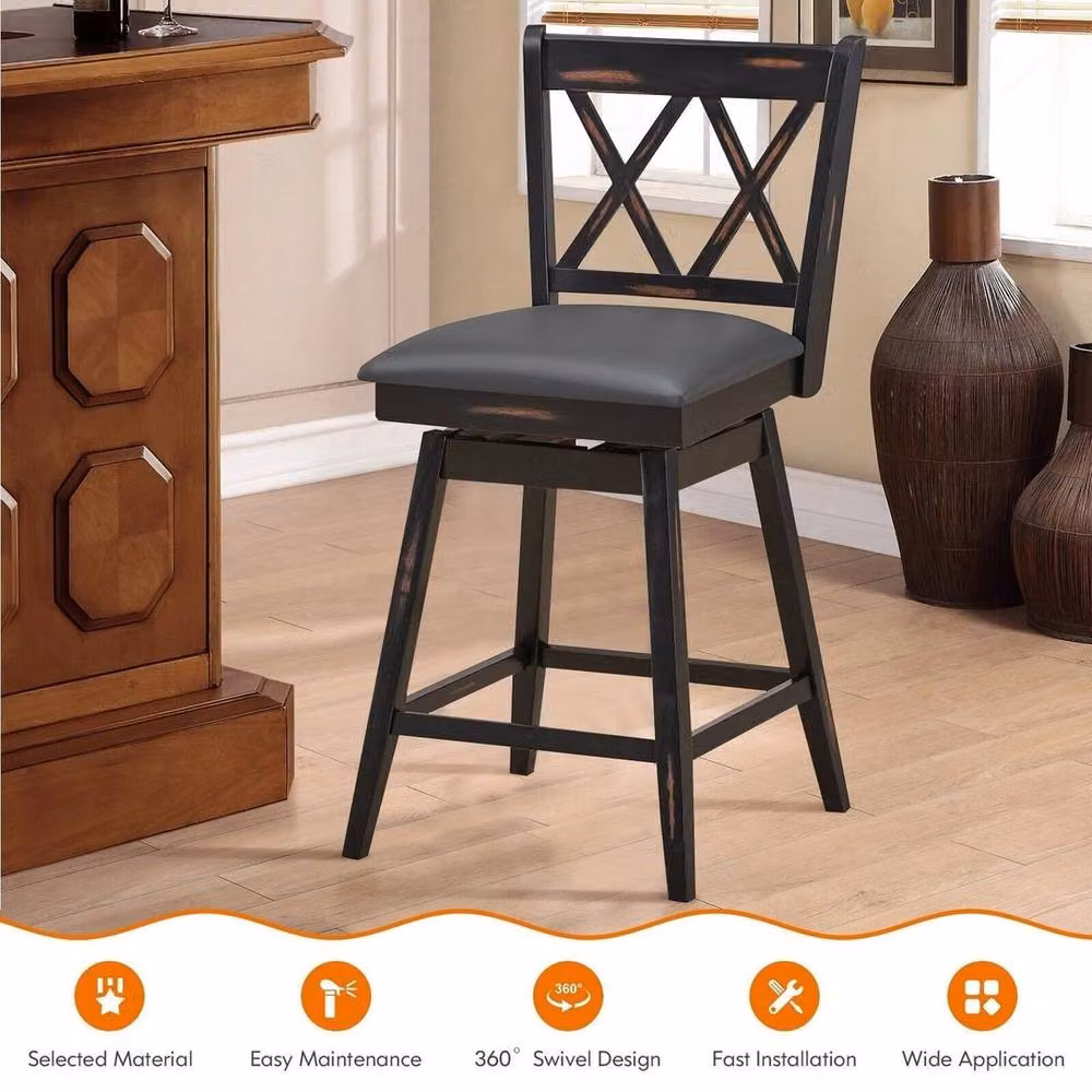 NESTLUNE 2-Pack Black Swivelling Counter Height Bar Stools – 3