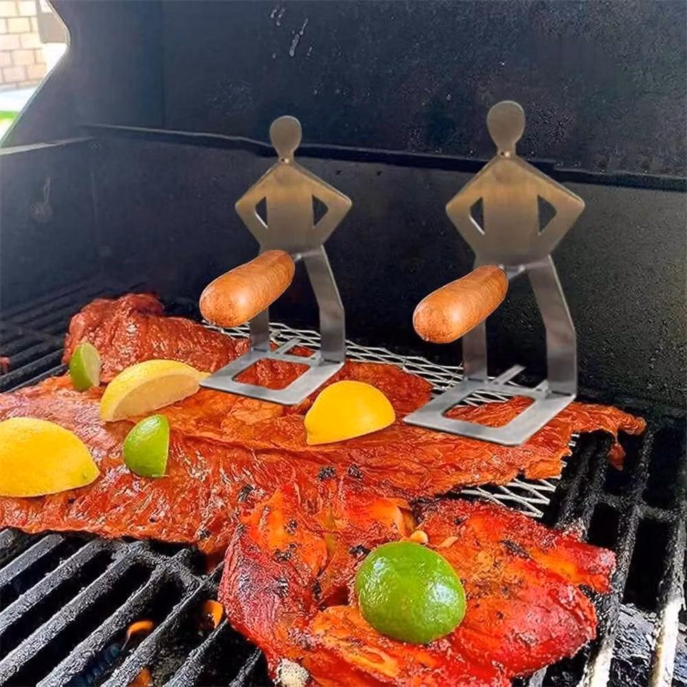 FLAVORA Funny Man Shape BBQ Sausage Grill Holder in Silver Metal, W/D/H: 15.0 x 15.0 x 5.5 cm – 4