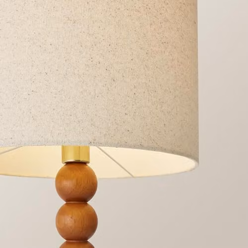 ValueLights Wyatt Bobbin Table Lamp with Natural Linen Drum Shade and LED Bulb, Brown Wood – 3