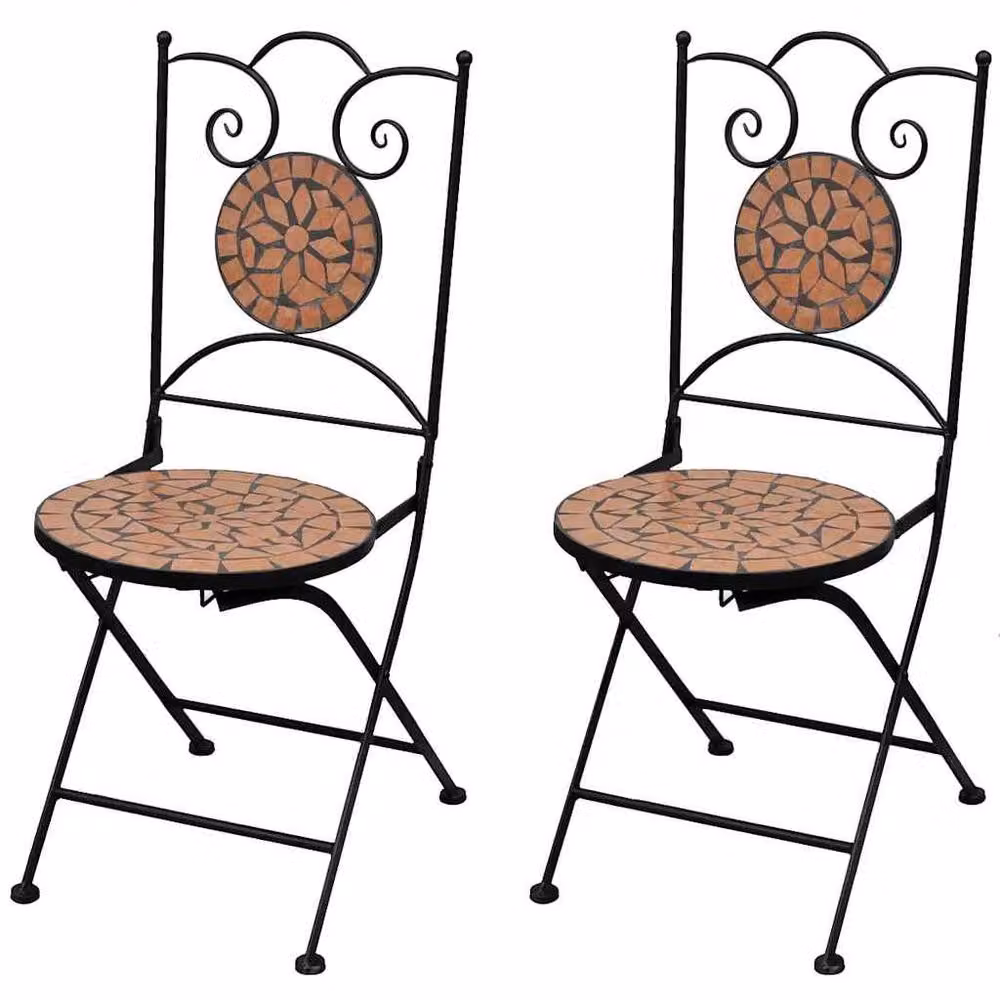 Berkfield Home Set of 2 Folding Bistro Chairs in Brown Ceramic Terracotta and Metal – 2