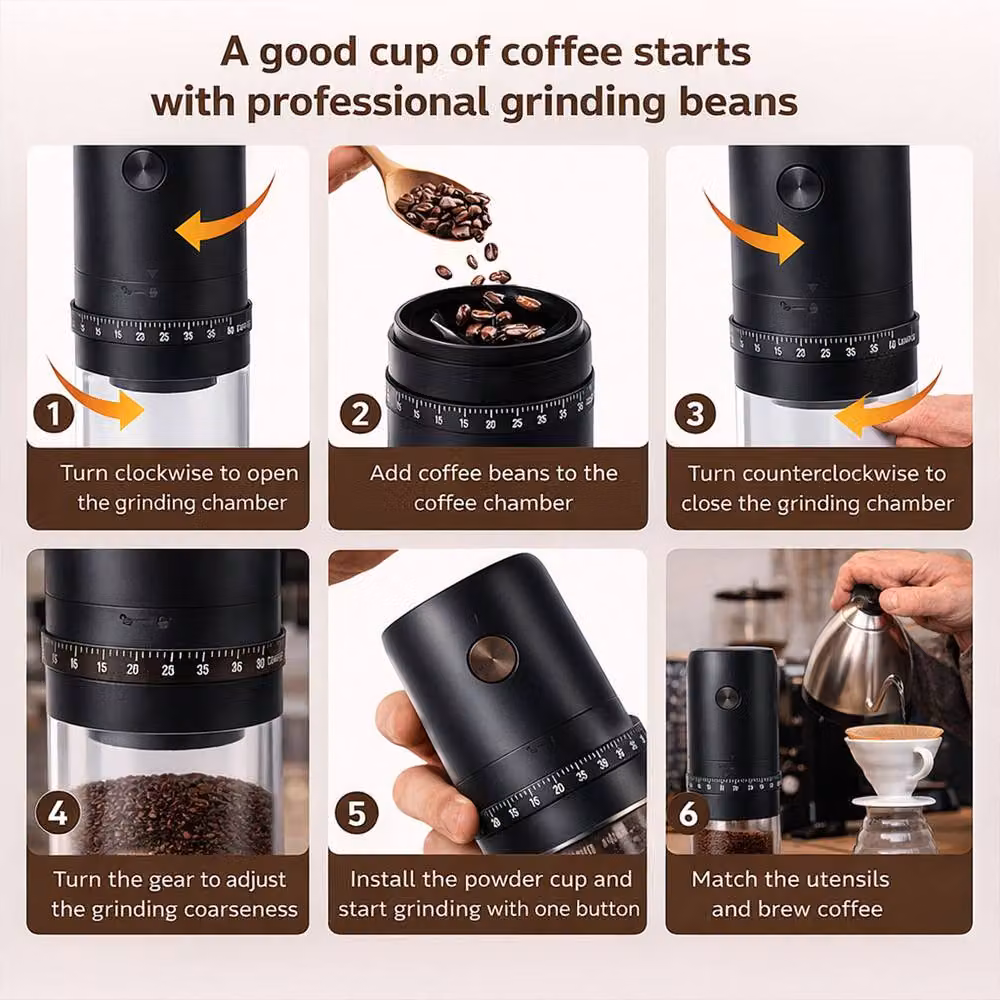 Dragodirect Rechargeable Electric Conical Burr Coffee Bean Grinder in Black – 4
