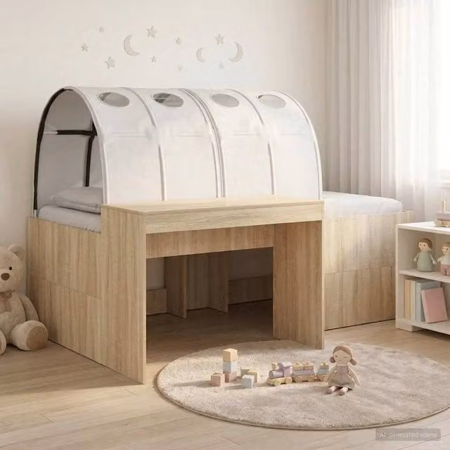 Berkfield Home Kids High Bed Frame with Desk and Drawers, 3 Piece Set in Sonoma Oak, White and Brown – 1