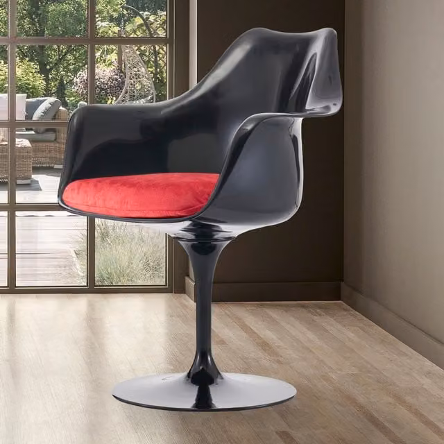 Fusion Living Modern Black Tulip Armchair with Pink Cushion