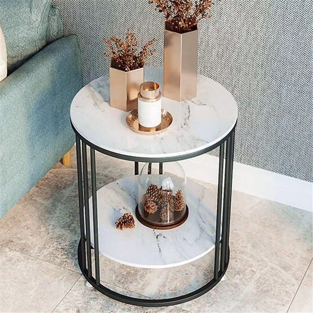 ERGOVEXA Modern Round Marble Coffee Table with Metal Frame in Black, White and Multicolour – 3