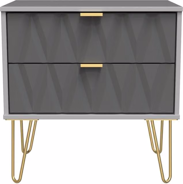 Ready Assembled 2 U Dallas 2 Drawer Side Table in Mid Grey and Gold – 1