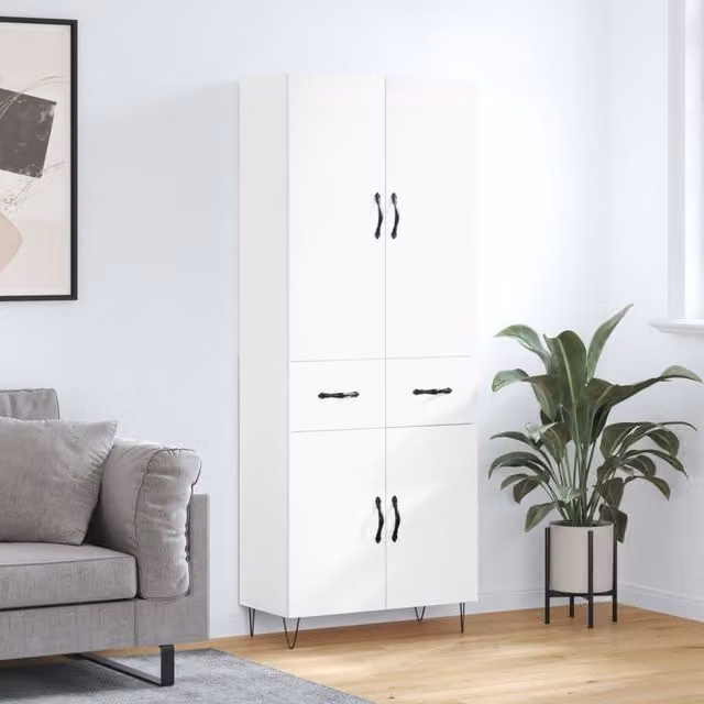 Berkfield Home White Modern Highboard with Hinged Doors and Internal Shelves, W/D/H: 69.5 x 34 x 180 cm