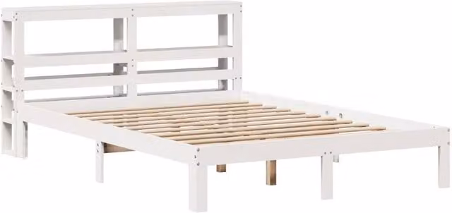 Berkfield Home Beautiful Small Double Bed Frame with Headboard and Side Compartments in White Solid Pine, W/D/H: 190 x 120 x 82 cm