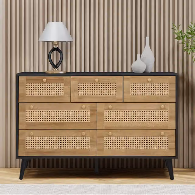 Swish Furniture Manila Rattan 7 Drawer Chest of Drawers in Black