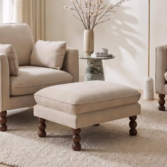 Furniturebox UK Monroe Chenille Fabric Footstool in Beige