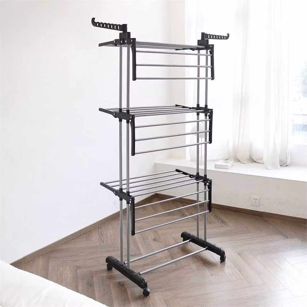 Nordara Black 4 Tier Foldable Clothes Airer Laundry Dry Rack with Wheels and Hooks – 2