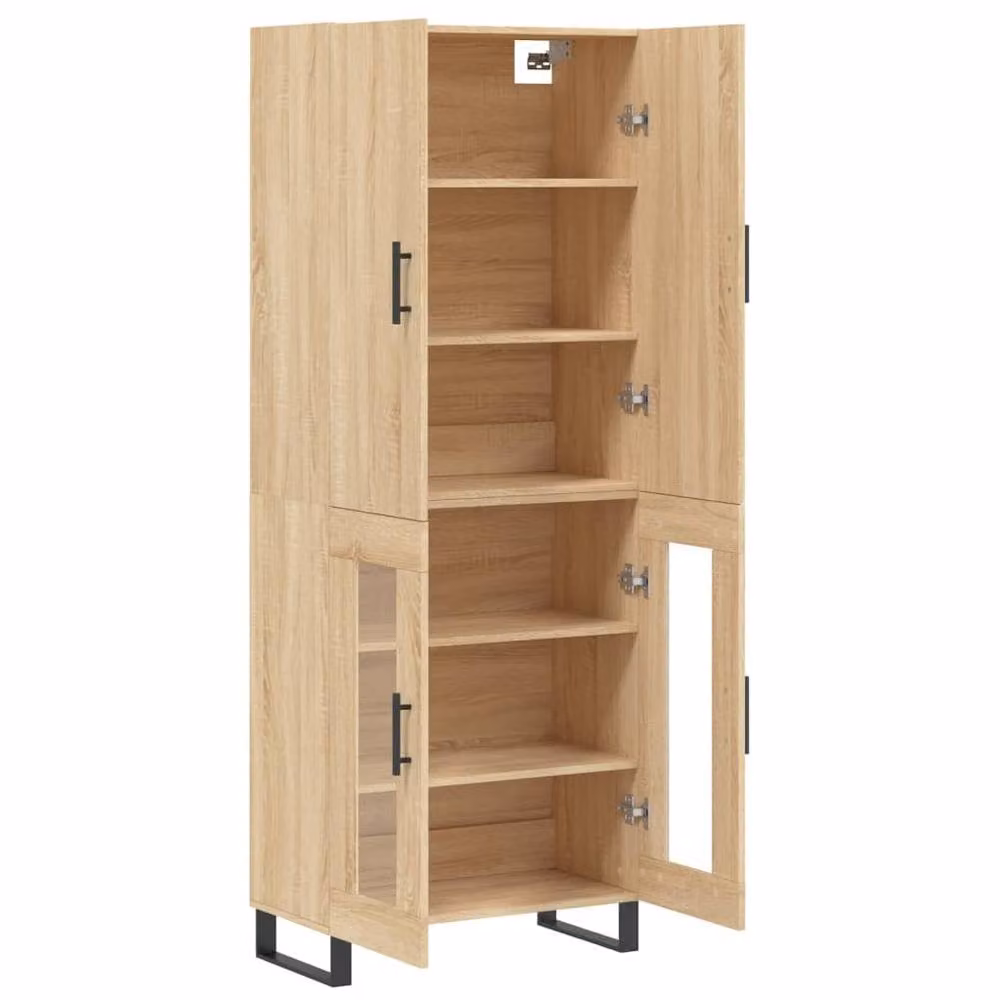 Berkfield Home Sonoma Oak Highboard in Brown with Glass Doors, W/D/H: 69.5 x 34 x 180 cm – 3