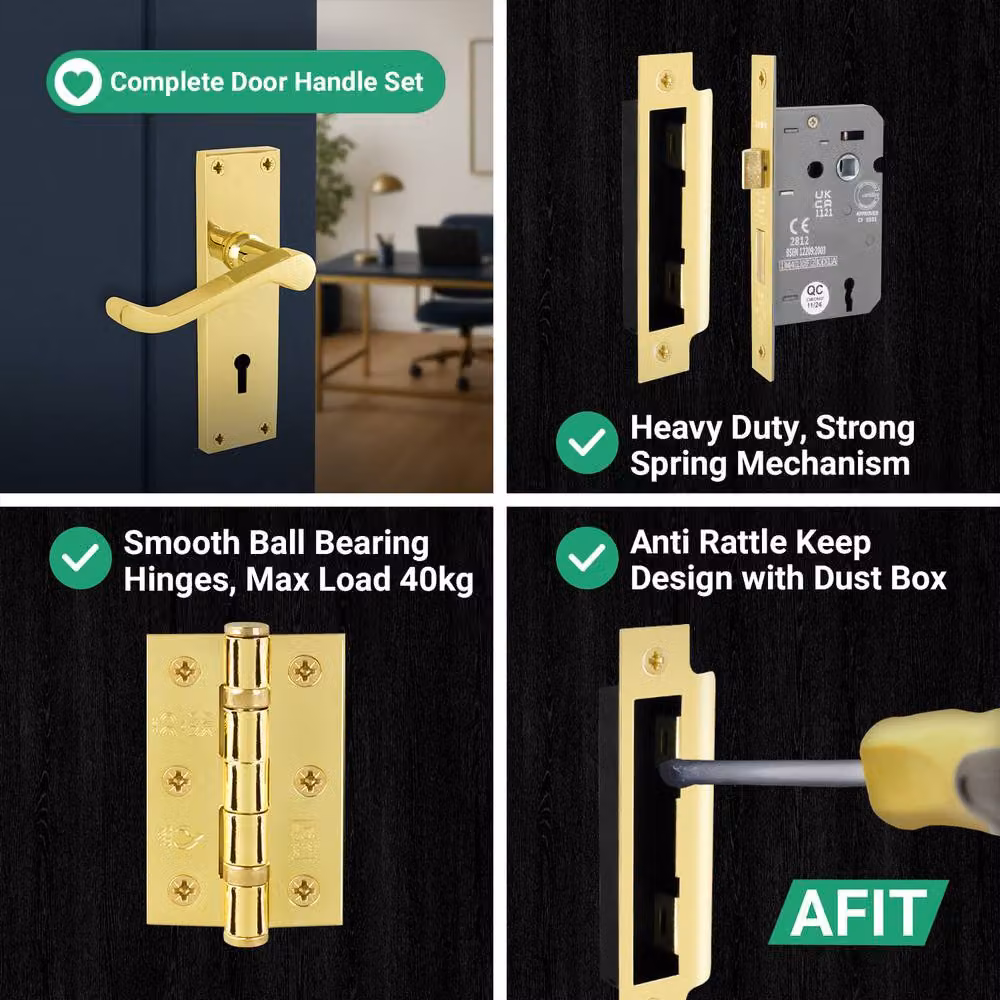 AFIT Polished Brass Scroll Handle Sashlock Hinges, Gold, 1 Pair, W/D/H: 15 x 15 x 15 mm – 2