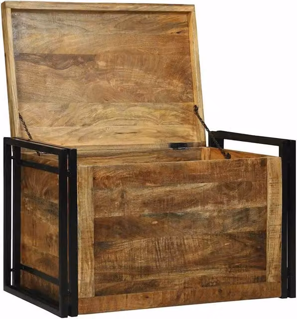 Berkfield Home Brown Mango Wood and Metal Industrial Storage Box, W/D/H: 80 x 50 x 50 cm