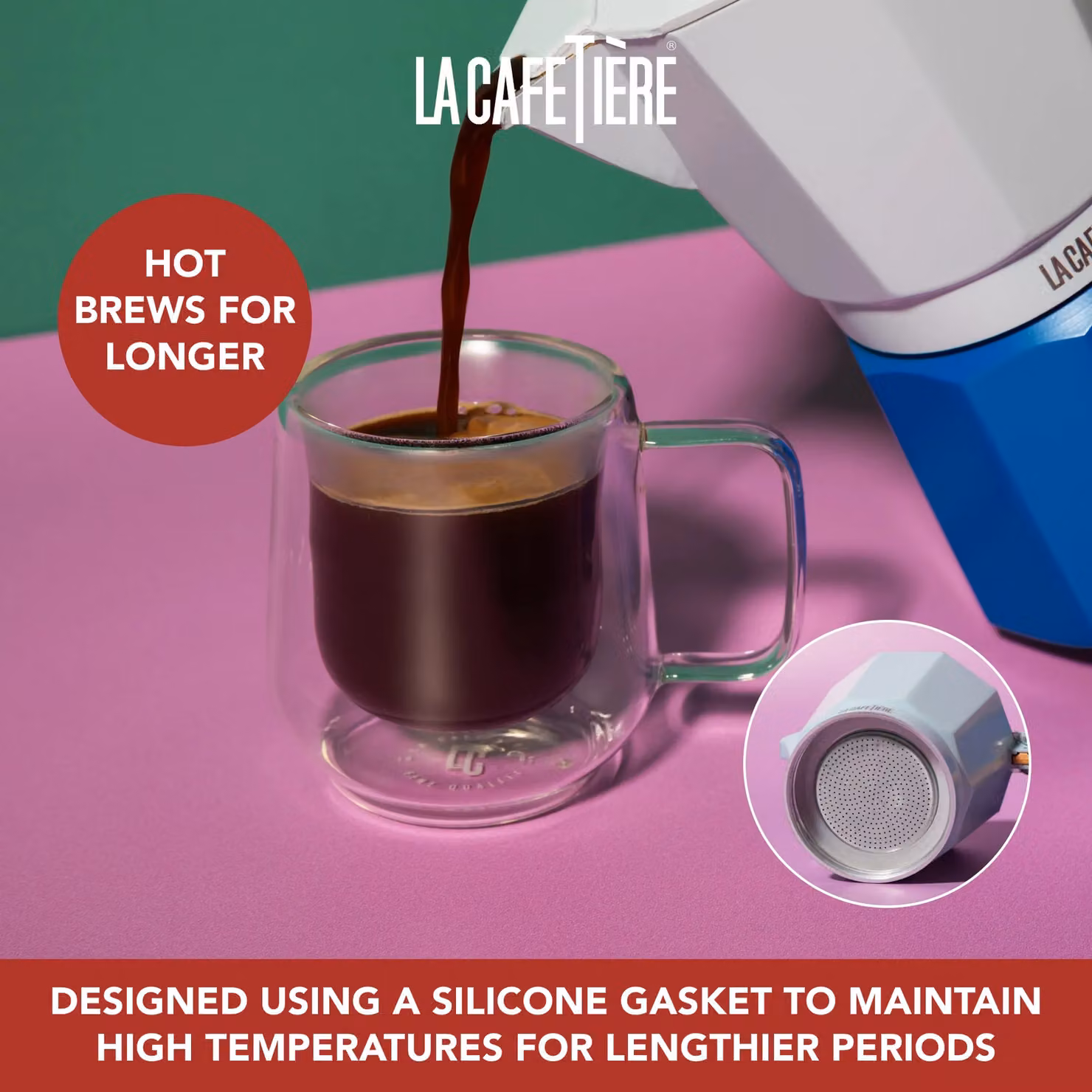 La Cafetiere Venice Aluminium Espresso Maker, Sky Blue, Three Cup – 3