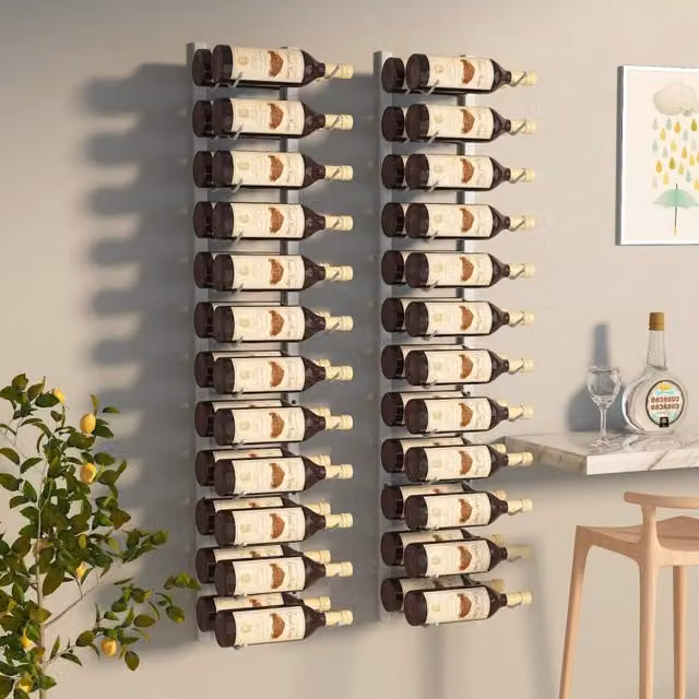 Berkfield Home Wall Mounted White Lacquered Metal Wine Rack for 24 Bottles, Set of 2 – 1