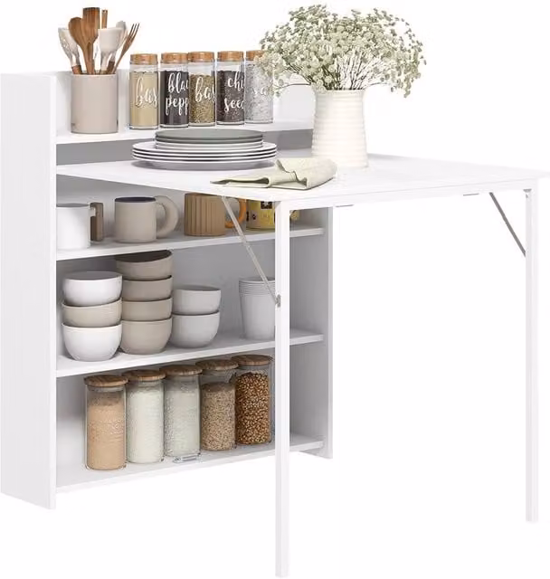 KORVIXA White Folding Square Dining Table for 3 People, W/D/H: 100 x 100 x 100 cm