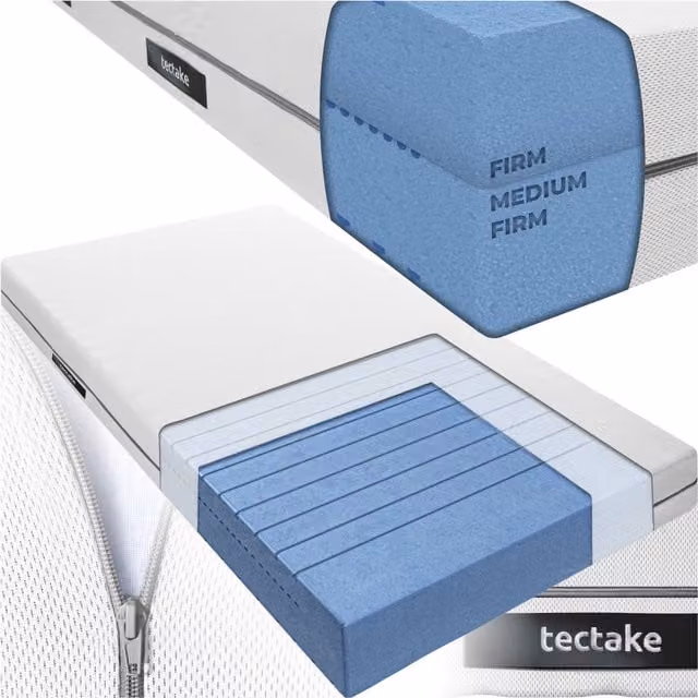 Tectake Sky 2-in-1 Mattress with 3D Mesh Surface and Removable Cover, White, W: 100 cm, D: 200 cm