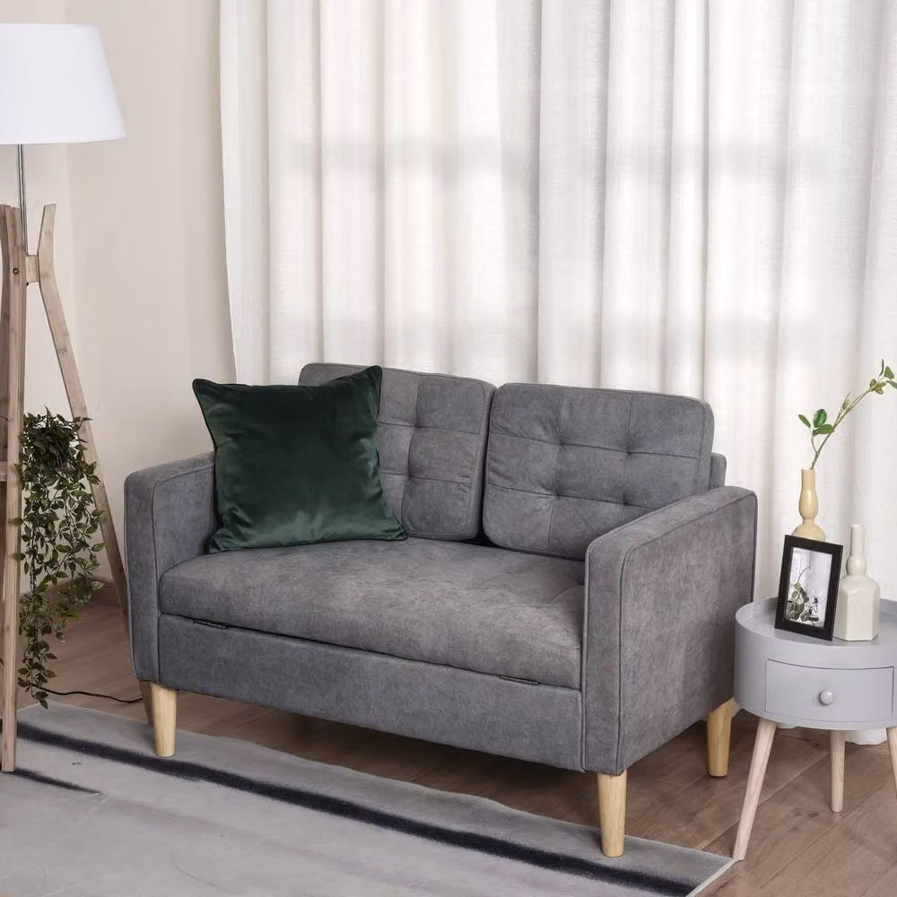 Wyld Haus Labasu 2 Seater Grey Fabric Sofa with Tufted Seat and Hidden Storage – 3