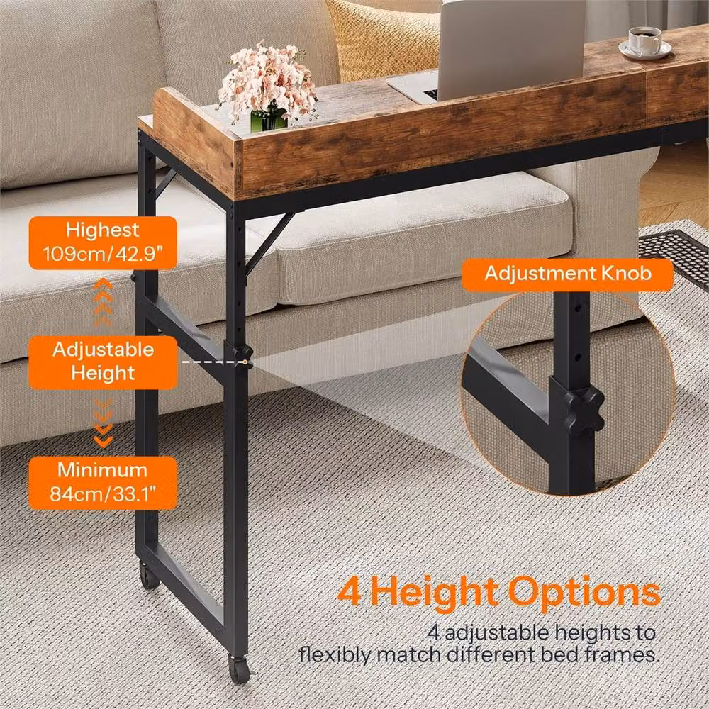 Nordara Height Adjustable Mobile Overbed Desk with Wheels in Brown and Black – 3