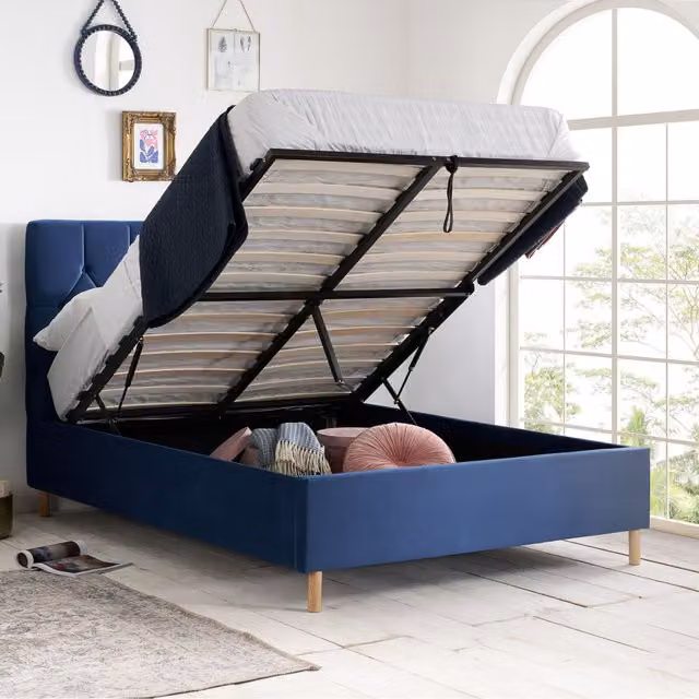 Birlea Loxley Blue Velvet Fabric Ottoman Bed Frame with Lift Up Base, Small Double 120 x 200 cm – 2