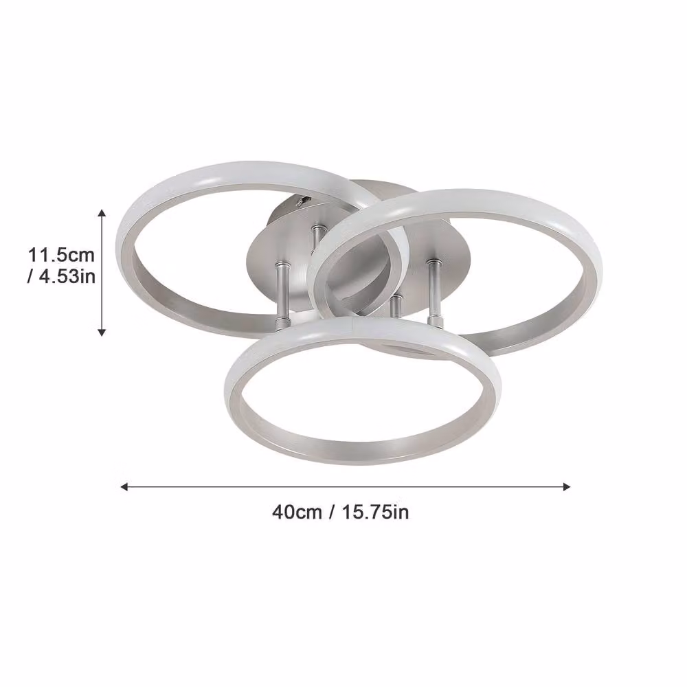 Pheashine Silver 3 Interlocking Ring LED Ceiling Light, 42W Dimmable, 3000K-6500K CCT – 2