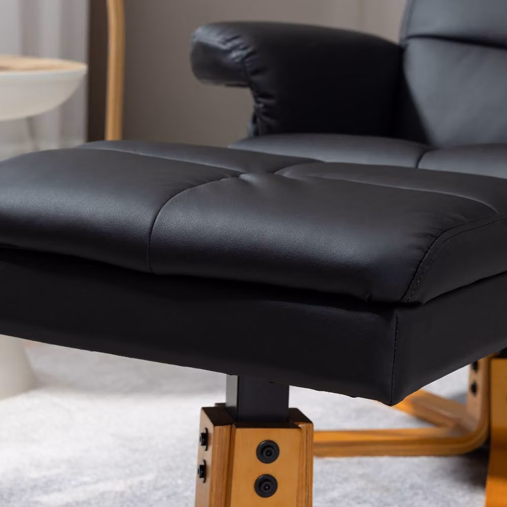 STILVORA Black Synthetic Leather Recliner Chair with Integrated Ottoman Storage Footstool – 7