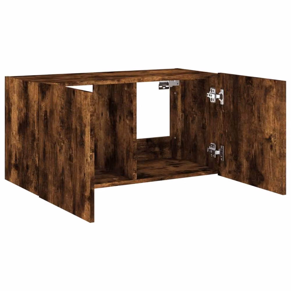 Berkfield Home TV Wall Cabinet with LED Lights in Smoked Oak Brown, W/D/H: 80 x 35 x 41 cm – 7