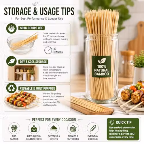 Shatchi Bamboo BBQ Skewers, 400 Pieces, 30 cm, Natural Wood – 3