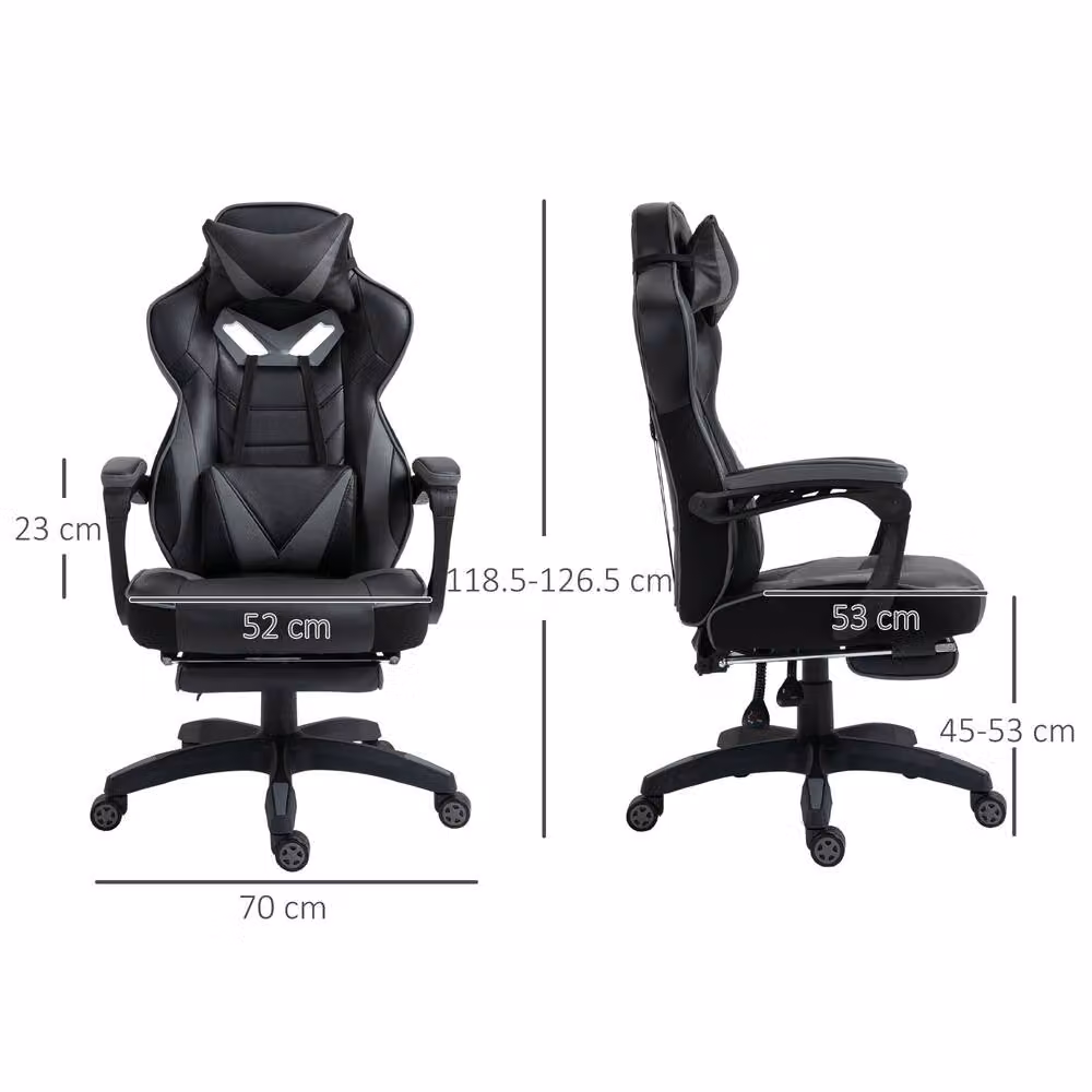 ERGOVEXA Grey and Black Synthetic Leather Computer Gaming Chair with Headrest and Armrests – 2