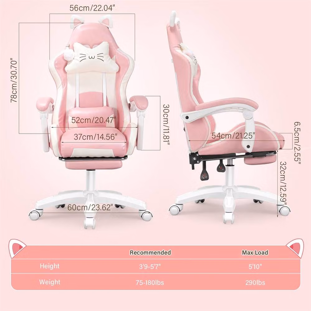 SPETLEK Pink Gaming Chair with Cat Ears and Headrest – 2