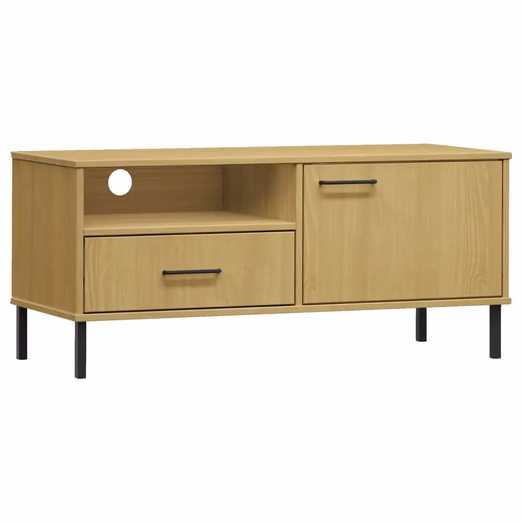 Berkfield Home Oslo Rustic Brown Solid Wood Pine TV Cabinet with Metal Legs – 2