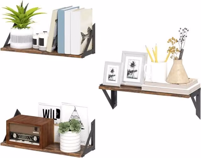 Furnold 3-Piece Industrial Reversible Floating Wall Mounted Shelves in Rustic Brown