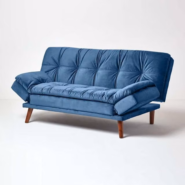Homescapes Bailey Blue Velvet 2 Seater Click Clack Sofa Bed