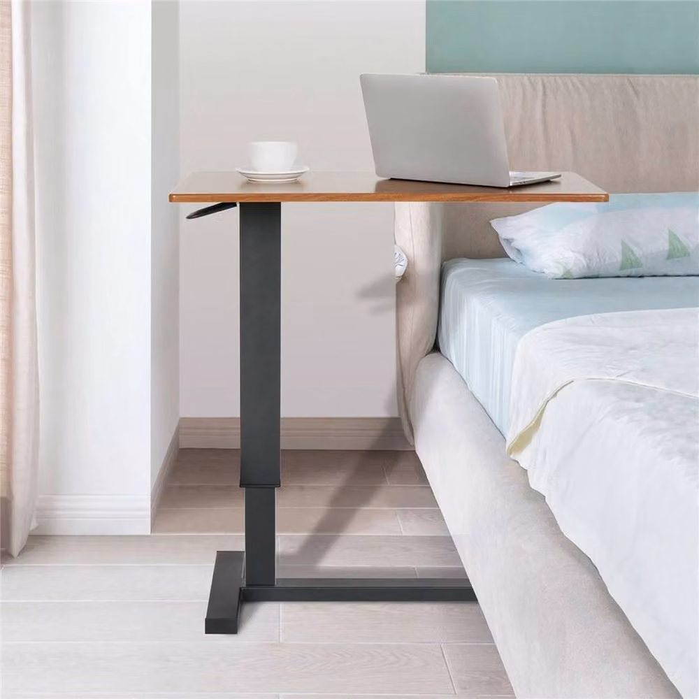 Kelvenix Height Adjustable Over the Bed Side Table with Castors in Light Oak and Black – 3