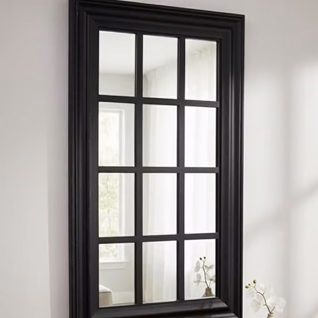 DEENZ Classic Window Pane Wall Mirror with Black Plastic Frame, W: 73 cm, H: 73 cm