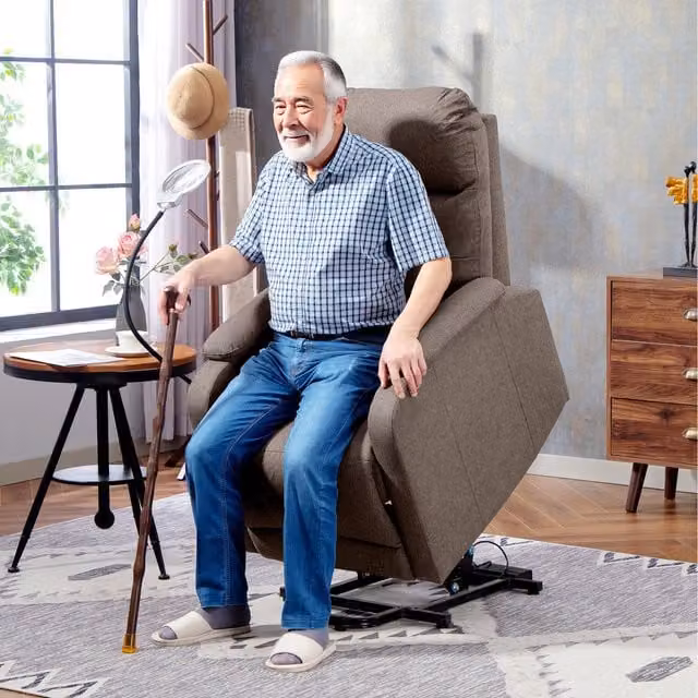 HOMCOM Electric Recliner Chair with Remote Control and Power Lift Assist in Grey and Brown Linen Fabric