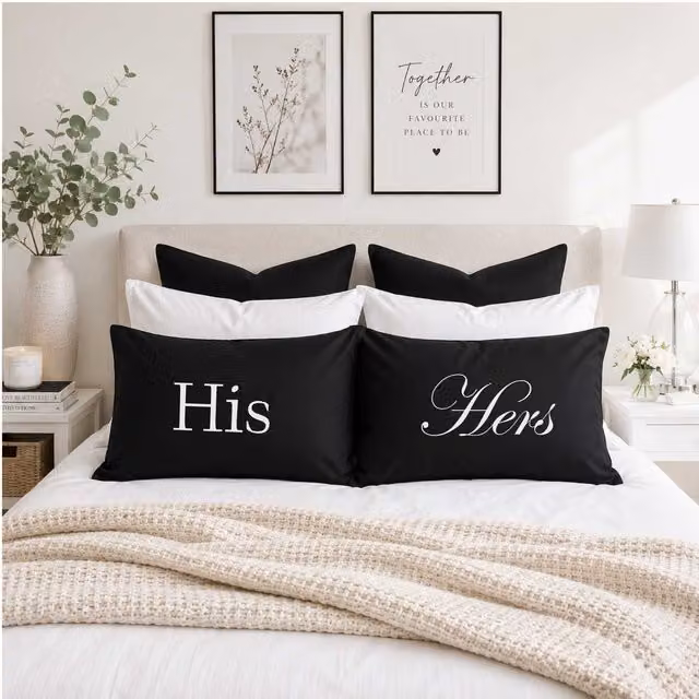 60 Second Makeover His and Hers Black Cotton Pillowcases