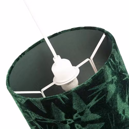 Happy Homewares Bird Decorated Dark Green Velvet Fabric Cylinder Lamp Shade with Inner Cotton Lining, Diameter: 25 cm – 3